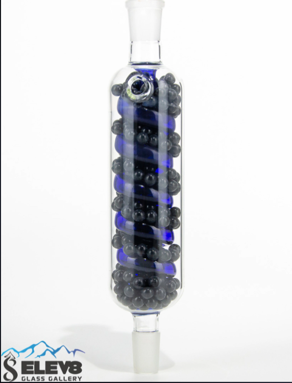 Saturn - All-Glass Vapor Tamer - Cooling Device - Blue spiral black beads