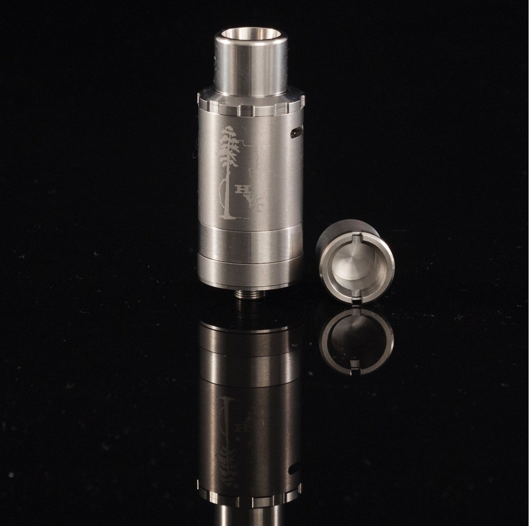HVT Sai Saionara Top Air Flow in Titanium and Stainless Steel (titanium shown). Recommended Vape Supplies - CBD and Aromatherapy Atomizer and Diffuser